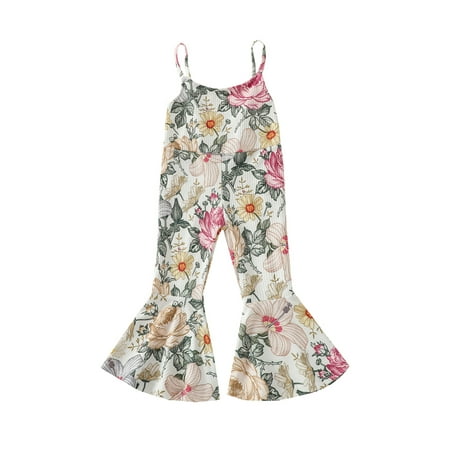 

Jkerther Toddler Baby Girl Bell Bottoms Jumpsuit Sleeveless Floral Print Spaghetti Strap Romper Overalls