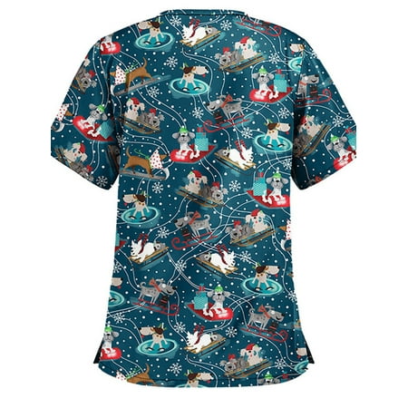 

SPIRITUALLC Women Floral Short Sleeve V Neck T-Shirt Ladies Summer Casual Beach Tunic Blouse Nursing Scrub Tee Tops