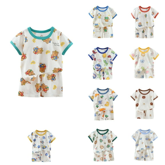 Ahuyic Toddler Kids' New Fashion Set,Children's Summer Casual Breathable Short Sleeve And Shorts Outfits,Fashion Girls' Casual Short Sleeve Round Neck Collar Botton Printed Short Pants Sets
