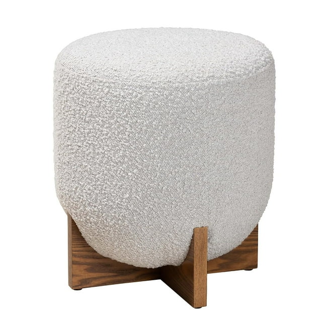 Reposapiés otomano Baxton Studio Fisk Japandi Boucle gris claro