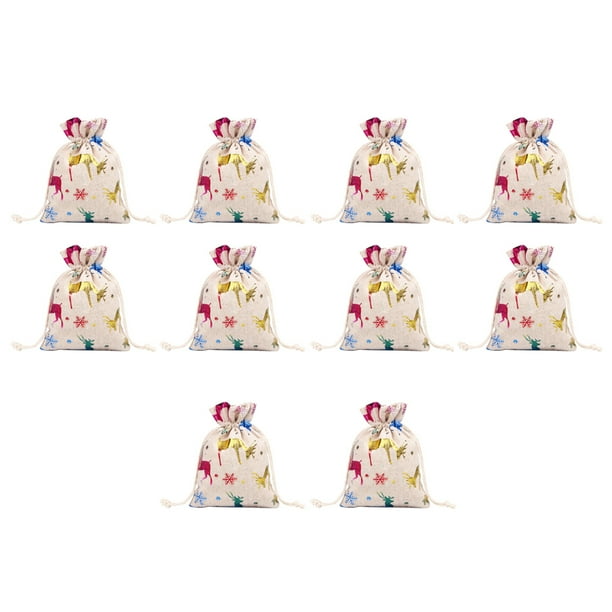 FELTECHELECTR 10 bolsas con cordón de alce de nieve de colores, bolsas de almacenamiento para regalos de fiesta para Navidad