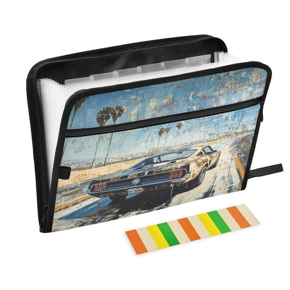 WOBOGO Illustration Of A Car on The Highway Expanding File Folder Letter Size Accordion Filing Organizer 13 Pocket Separate Organ Pocket