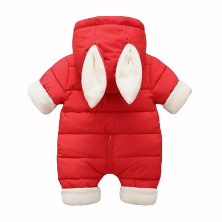 

Actoyo Baby Girl Boy Rabbit Ear Hooded Down Coat Jumpsuit Winter Warm Fleece Romper Bodysuit