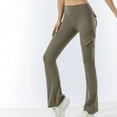 thumbnail image 4 of TMOYZQ Women's Cargo Pants Flared High Waisted Yoga Leggings Stretchy Workout Bell Buttom Solid Color Running Tight Casual Slim Fit Yoga Pants with Pockets, 4 of 4