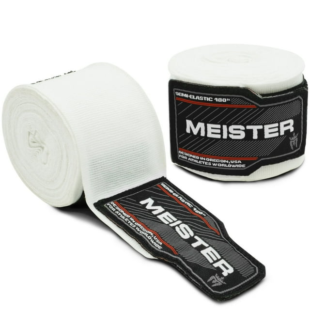 Meister Wraps Semi-Élastiques pour Adultes 180 Pouces pour MMA & Boxe (Paire) - Blanc