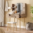 thumbnail image 4 of Yellow Brown 4-Drawer Vanity Desk with LED Mirror & Fluted Panel – Bedroom Makeup Table with PU Stool (120cm), 4 of 16