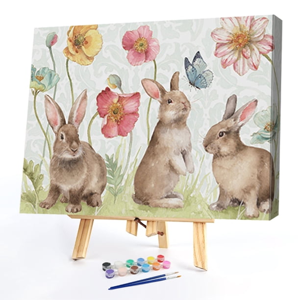 Cuadros Decorativos Kit de pintura al óleo de conejo por números pintura acrílica DIY sobre lienzo dibujo sin marco Tmvgtek embutido en tela