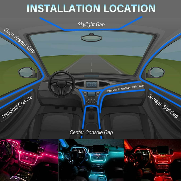 10M RGB LED Car Interior Fiber Optic Strip Light Neon Atmosphere APP  Control Kit