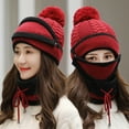 thumbnail image 3 of 3Pcs/Set Women Winter Woolen Knitted Fluffy Ball Beanie Cap Warm Mask Neck Scarf, 3 of 7