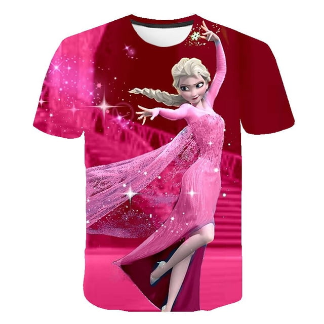 2-14 años niña Frozen Anna Elsa dulce camisetas niñas ropa Disney dibujos animados camiseta niños verano manga corta cumpleaños Gifts14T Gao Jinjia LED