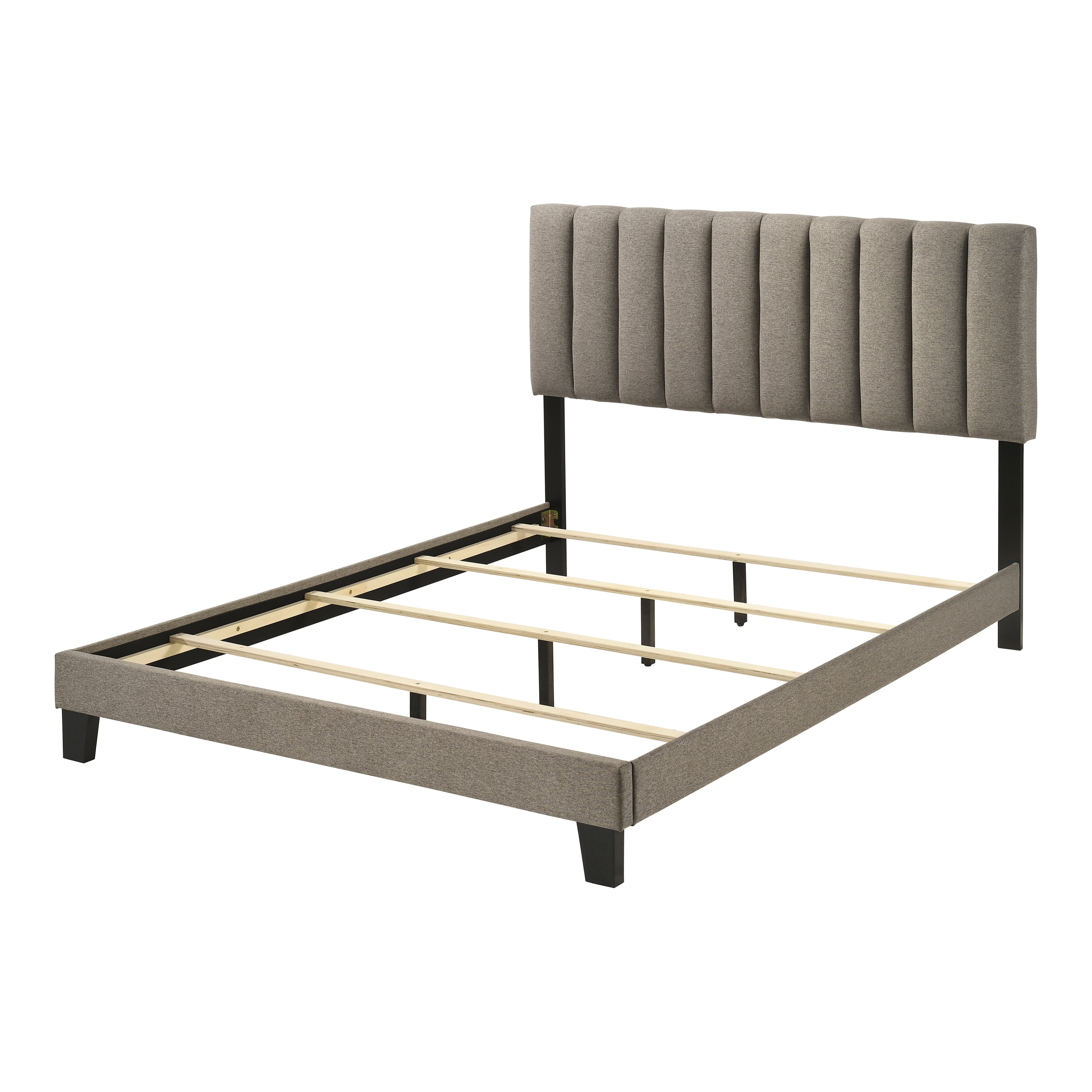 Furniture of America Talia Fabric Upholstered King Panel Bed with Channeled Headboard, Walnut