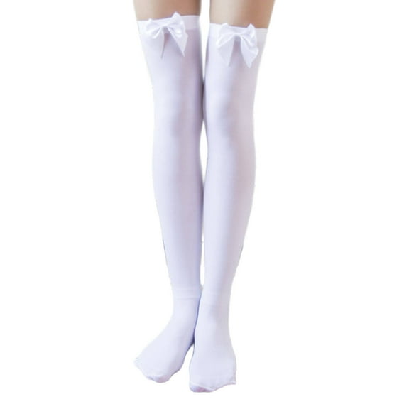 TELOLY Thigh High Socks,Velvet Soft Knee High Socks,Elegant Bow Design Slim Fit Thermal Tights,White