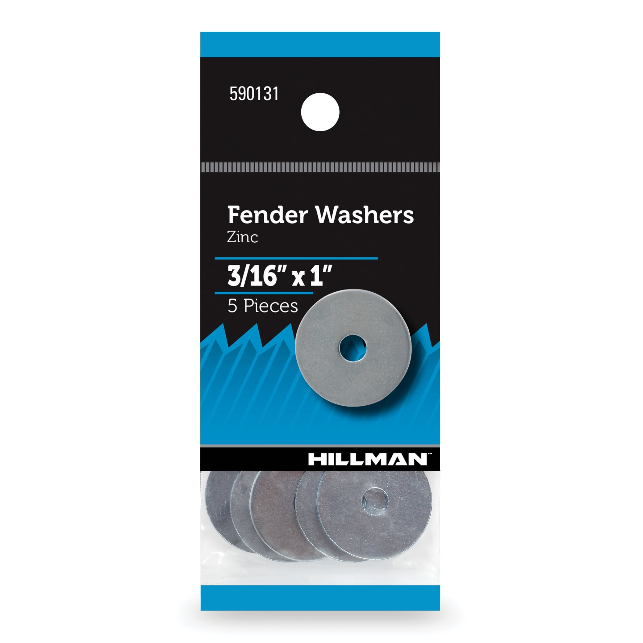 (5 pack) Hillman Fender Washers, 3/16" x 1", Steel, Zinc Finish, Silver, 5 pack