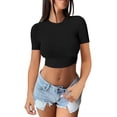thumbnail image 3 of Tittly T Shirts for Women Going Out Tops Womens Short Sleeve Going Out Crop Tops Crew Neck Casual Basic Tight Tees Shirt Spring Tops for Women Tshirts Shirts Black L, 3 of 5