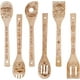 thumbnail image 1 of Juego de 6 utensilios de cocina de bambú con forma de hongo y cucharas de madera grabadas. Espátula de bambú para tallar y cocinar. Cuchara de madera., 1 of 8