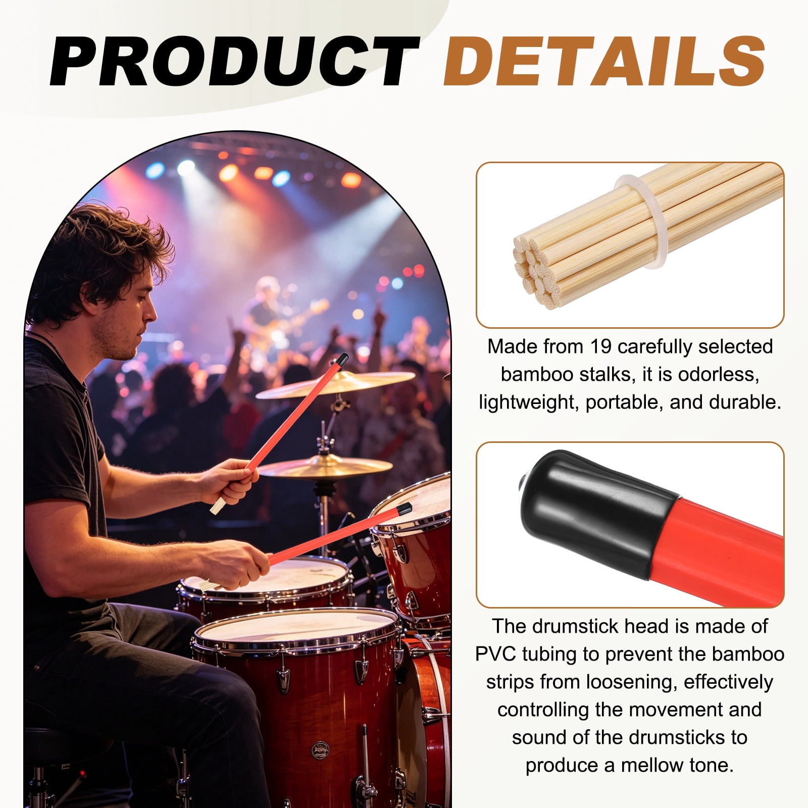 Uxcell Jazz Drum Sticks, 2 Pair Bamboo Rods Drum Brushes 19 Bundles Drumsticks for Jazz Folk Acoustic Performance Small Venue, Red(All Inclusive)