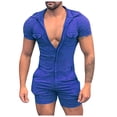 thumbnail image 3 of SOOMLON Men's Workout Tracksuit Jumpsuit Sleeveless One Piece Romper Work Athletic Onesie Printed Y2k Shorts Jumpsuit Summer Short Sleeve Shorts Hooded Jumpsuit Blue XL, 3 of 6