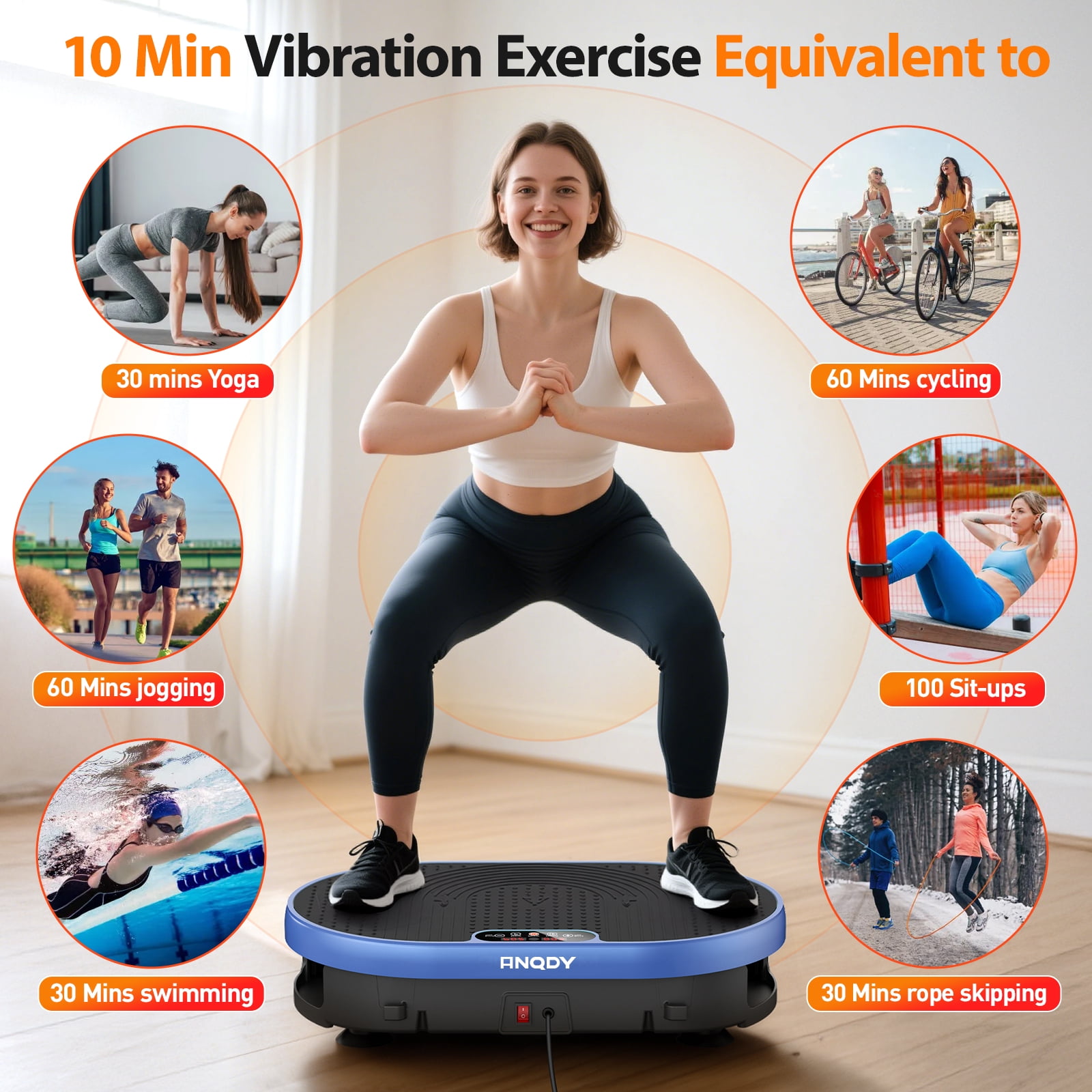 Anqdy Vibration Plate Exercise Machine for Lymphatic Drainage Weight Loss Whole Body Workout,with 2 Loops for Home Exercise Gym 350lb Capacity