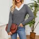 thumbnail image 2 of Camiseta para mujer,Blusa de mujer, camisa de manga larga con cuello redondo y botones, top informal de color liso, tela de rayón sintético, ideal para uso diario y en casa, sopatenor, 2 of 7