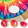 thumbnail image 4 of Colorful Rainbow Tie Dye Spiral Pattern Round Fitted Tablecloth with Elastic Edge,Dining Table Cover Waterproof,Outdoor Round Tablecloth for Camping,Dining,Indoor and Outdoor, 4 of 7