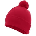 thumbnail image 2 of Pacific Headwear Knit Fold Over Pom-Pom Beanie 641K Red Os, 2 of 2