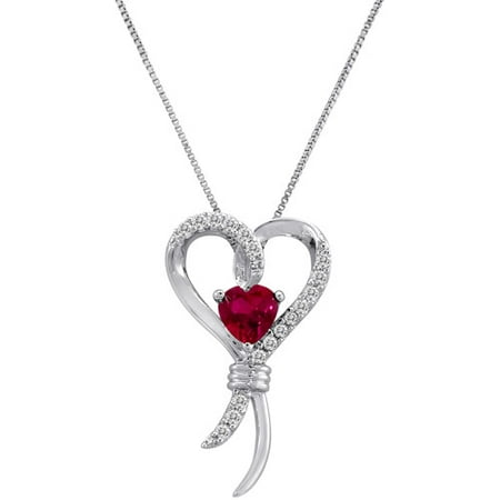 Knots of Love Sterling Silver Lab Created Ruby and White Sapphire Heart Pendant, 18