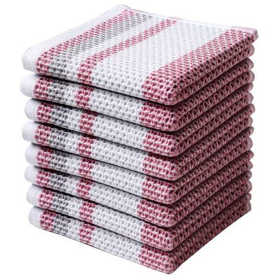 Clwellge 8-Pack Waffle Weave Dishcloths for Washing Dishes, 100% Cotton Absorbent Dish Rags for Drying and Cleaning,10 x 10 inches,Burgundy