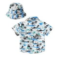 thumbnail image 3 of JLFKNG Toddler Boys T-Shirts Short Sleeve T Shirts Lapel Cute Cartoon Printed Hawaiian Style Printed Breathable Loose Fit Buttons Up Shirt Tops With Hats Comfy Kids Clothing, 3 of 5