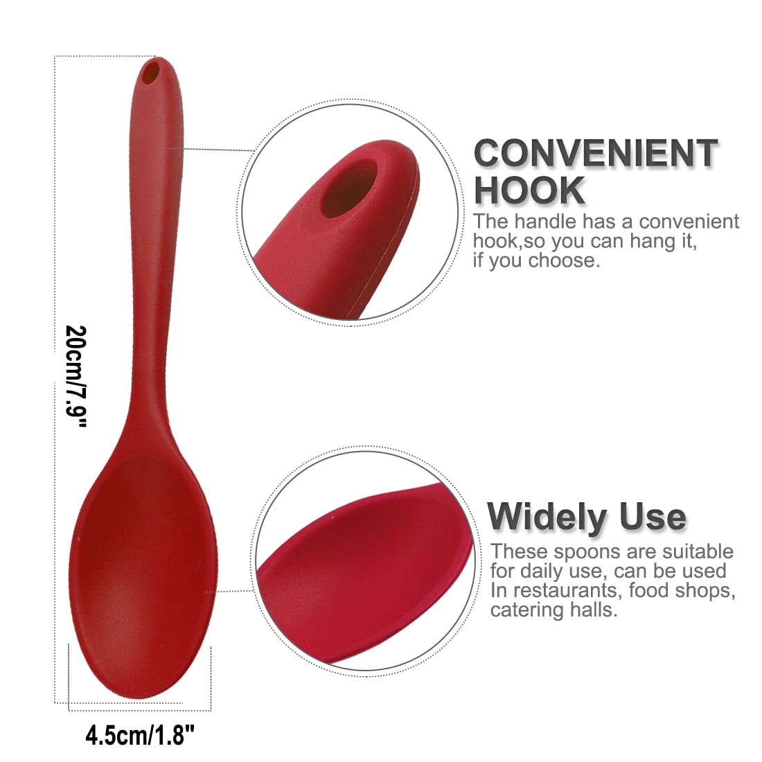 Unique Bargains Silicone Dinner Spoon Table Spoon Utensils for Kitchen Dining Room Red