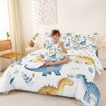 thumbnail image 3 of Feelyou Dino Wildlife Bedding Comforter Set for Kids Boys Girls, Jungle Leaf Botanical Full Bedding Set, Green White, Polkadot Reversible, 7 Pieces, 3 of 7