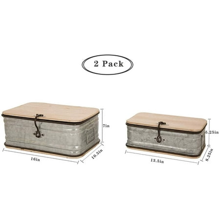Set 2 Farmhouse Metal Storage Nesting Boxes With Wooden Lids Galvanized Chests Small And Large Canada Farmhouse Metal Storage Nesting Boxes, Set Of 3 Nesting Metal Storage Trunks