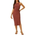 thumbnail image 2 of INSPIRE CHIC Women's Cut Out Dress Ribbed Knit Round Neck Side Slit Tank Sleeveless Maxi Dresses XL Brick Red, 2 of 6
