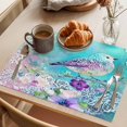 thumbnail image 3 of Teal Pink Birds Placemats Set of 6 Abstract Watercolor Flower Leaf Branch Place Mats Indoor Wipeable Table Mats Washable Cloth Dining Table Placemats for Kitchen Holiday Party Home Decor 13x19 Inch, 3 of 9