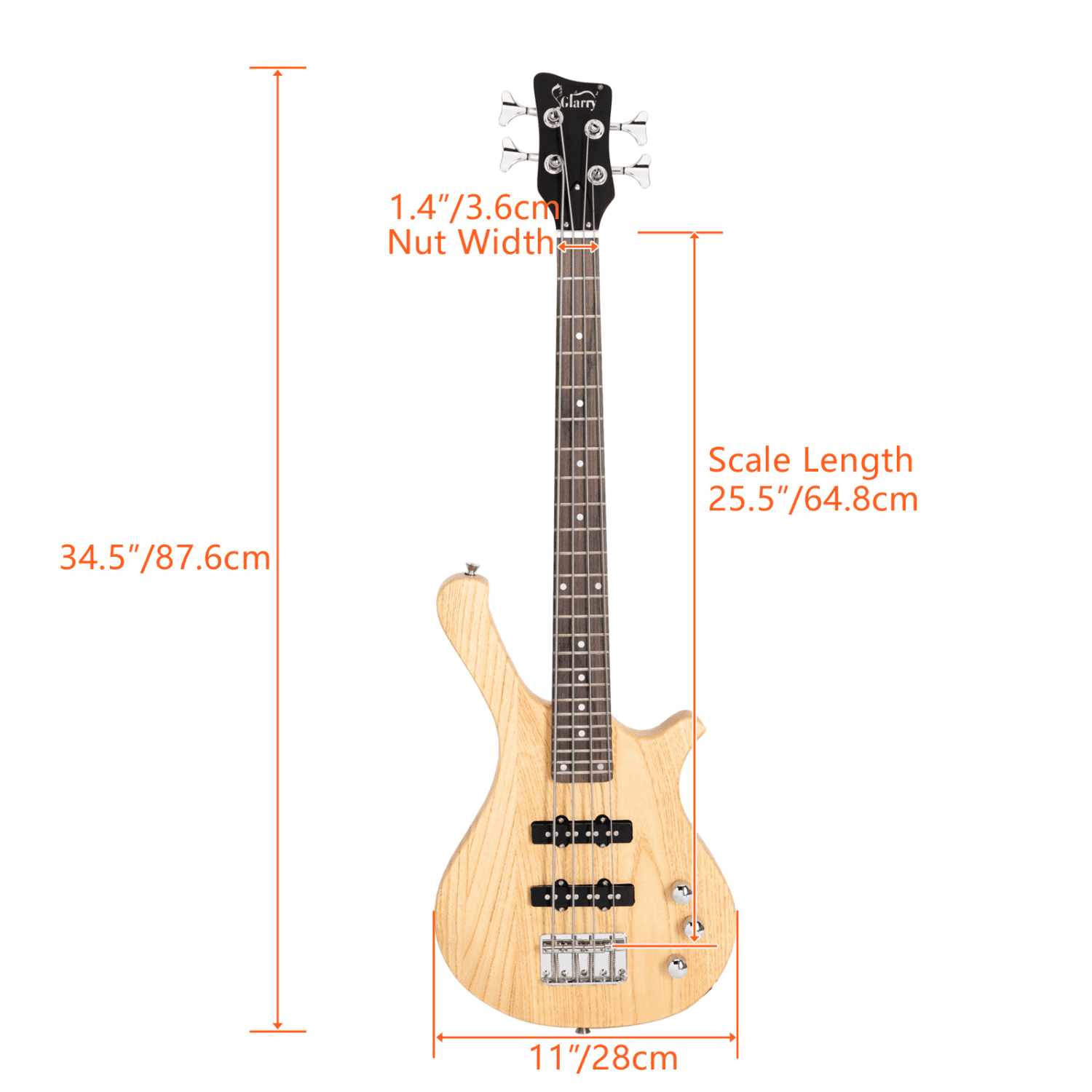 Hassch 36in Electric Bass Guitar, 4 String Beginner Starter Kit with Bag, Strap, Cable and Other Accessories, Burlywood