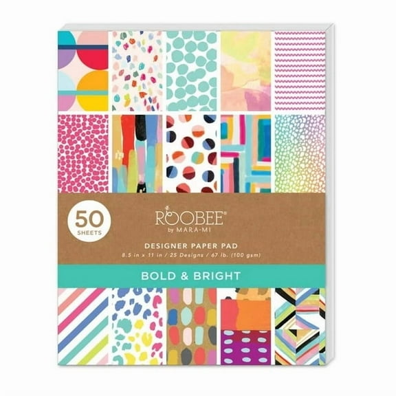 Roobee By Mara Mi Bold Multicolor Glitter Scrapbook Paper, 50 Sheets, 25 Designs