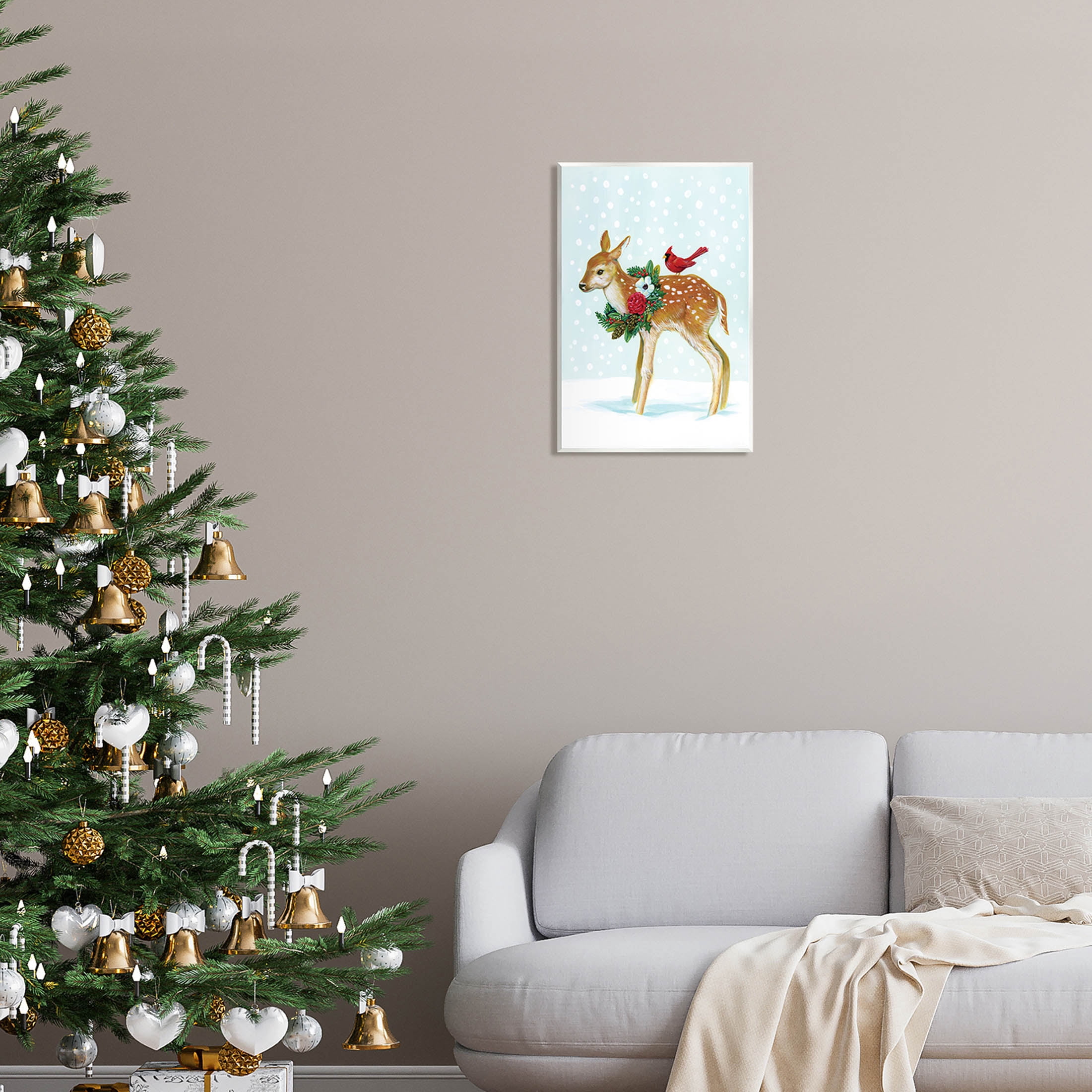 Stupell Industries Snowy Deer Holiday Cardinal Graphic Art Unframed Art Print Wall Art, Design by Laura Marr