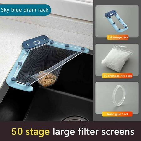 

STEADY Sink Strainers Baske For Sink-Drain For Kitchen Food Waste Leftover Garbage (1 Holder + 50 PCS Filters+Suction Cups) Blue