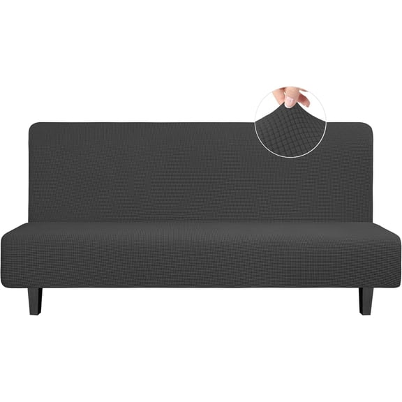 Easy-Going Stretch Futon Slipcover Armless Bed Cover Furniture Protector Without Armrests with Elastic Bottom for Kids, Soft Jacquard Fabric Small Checks (Large, Dark Gray)