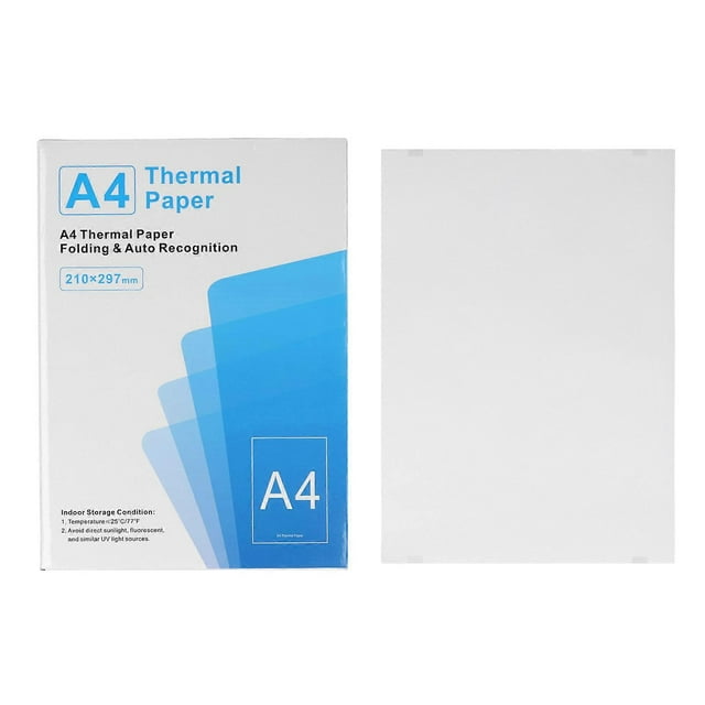 100 Sheets A4 Thermal Paper for Portable Printer, Quick Drying, Multifunction, Inkless, Folded, 210 x 297 mm