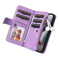 thumbnail image 4 of Allytech Wallet Case for iPhone 15 Plus with Zipper Pocket & 9 Card Slots & Wrist Strap, Fashion PU Leather Kickstand Magnetic Closure Shockproof Non-Slip Case for Women Men - Purple, 4 of 11