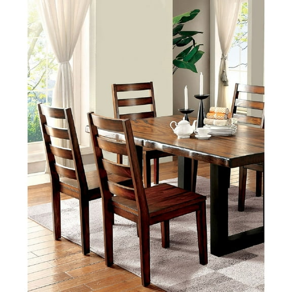 Newboti Furniture Tobacco Oak Finish Solid wood Industrial Style Kitchen Set of 2 Dining Chairs Ladder Back Chairs Dining Room Furniture 09409