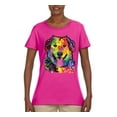 thumbnail image 3 of Smiling Dog | Colorful Neon Golden Retreiver | Dean Russo Art Animal Lover Womens T-Shirt, Fuschia, Small, 3 of 6
