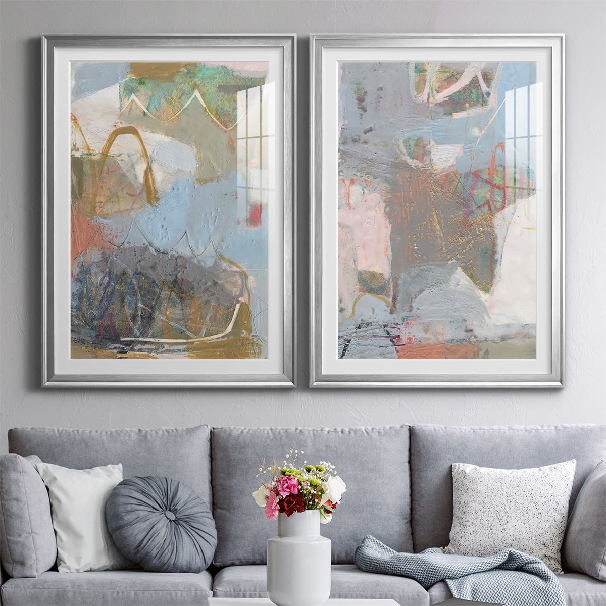 Wexford Home Minim I Premium Framed Print, 26.5" x 36.5" - Ready to Hang, Silver (Set of 2)