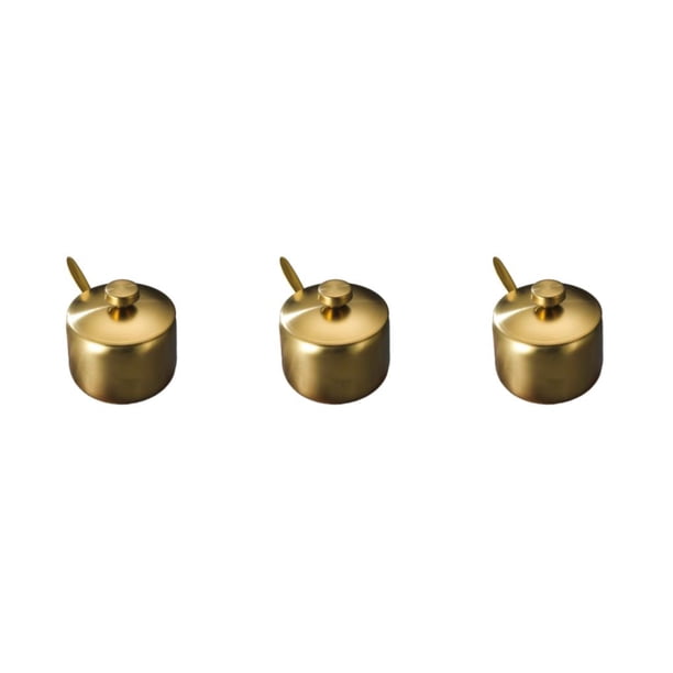 Matsuzay Tazón de azúcar de acero inoxidable Tarro de especias de café Contenedor de sal y pimienta Organizador Condimento con tapa y cuchara Type1 NO1