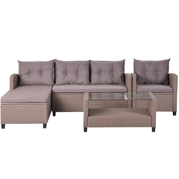 Clearance 4pcs Outdoor Patio Sectional Wicker Sets Segmart Modern Conversation Sofa W Sectional L Shaped Chaise Longue Tempered Glass Coffee Table Cushions Armchair 330lbs Gray S1490 Walmart Com Walmart Com