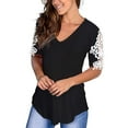 thumbnail image 2 of RYDCOT Women's Lace Short Sleeve V-Neck T-Shirt Loose Casual Summer Tee Tops Black L, 2 of 4