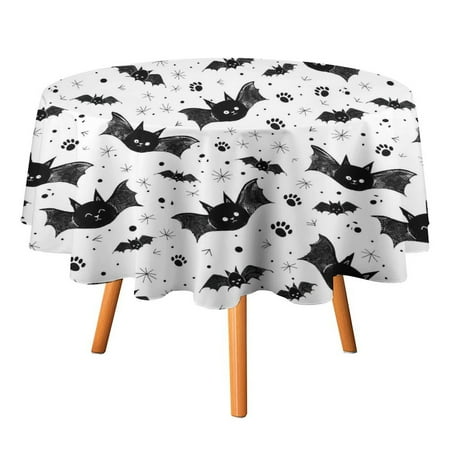 

JINGDS Spooky Bats Tiny Cat Paw Prints-1252 Round Table Cloth Halloween Tablecloth Thanksgiving Day Table Cloth Round Cover Circle Tablecloth for Halloween Thanksgiving Fall Party