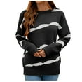 thumbnail image 2 of AOOCHASLIY Sweaters Fall Clothes Fall/Winter Ladies Pullover Print Knit Loose Top Striped Colorblock Crewneck Sweater, 2 of 5