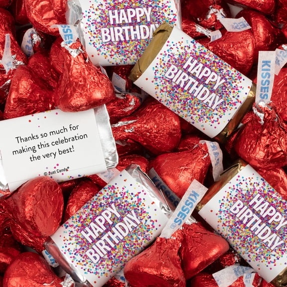 131 Pcs Birthday Candy Party Favors Hershey's Miniatures and Red Kisses by Just Candy (1.65 lbs approx. 131 Pcs)