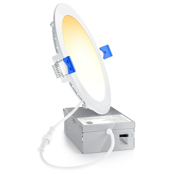 Ensenior 1 Pack 6 Inch LED Recessed Ceiling Light, Dimmable, 2700K-5000K 5CCT, 1050LM 12W 120V, High Brightness Canless Wafer Downlight - ETL&FCC&IC